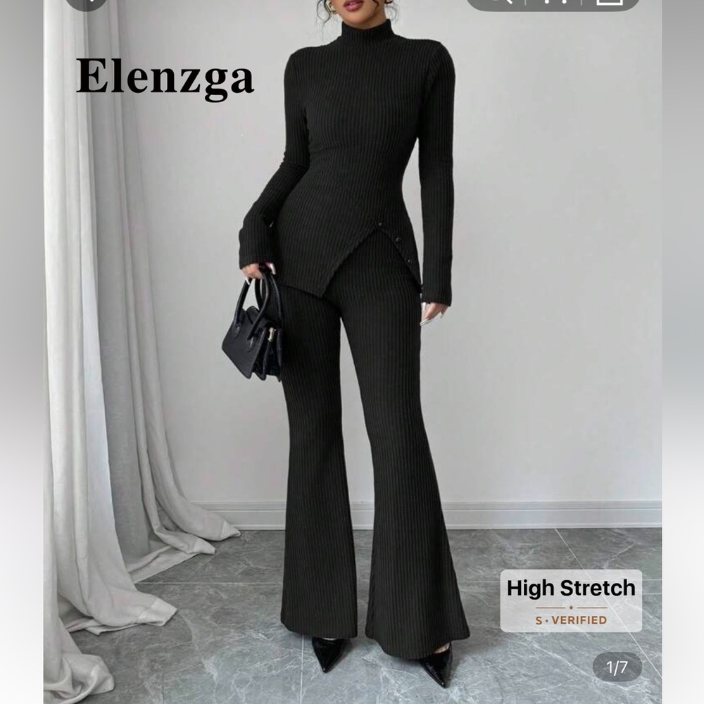 High Stretch Black Flare Pants with Boot Cut & top